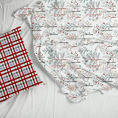 Red and Teal with Plaid Accent 100% Cotton Flat Double Bedsheet, 186 TC