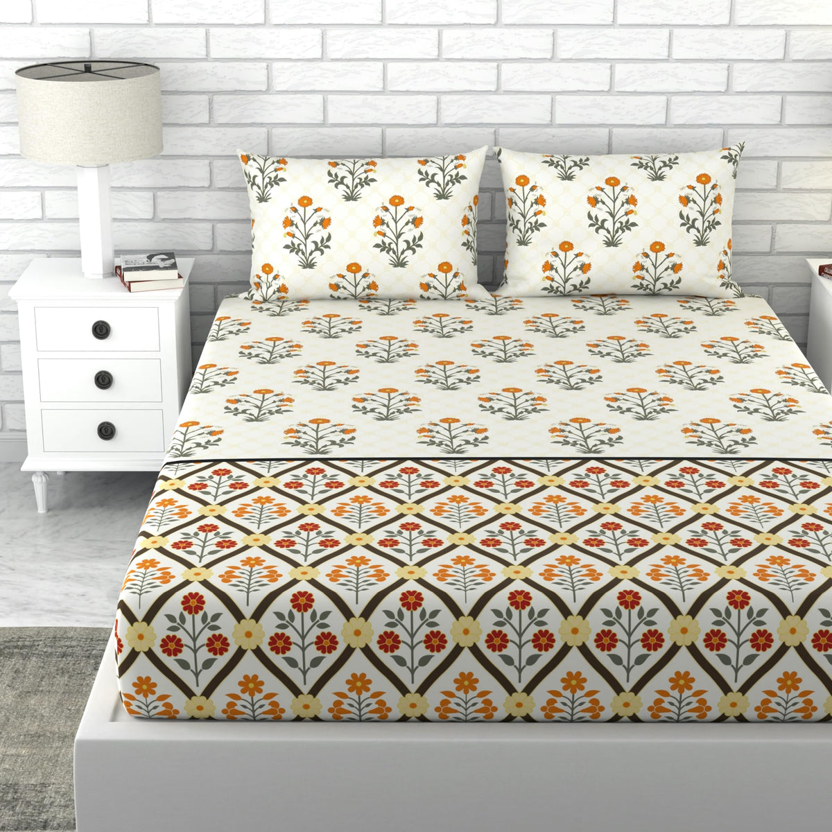 Loreto Multi Colour Double Bedsheet | 144 TC | 100% Cotton | 90 x 88 Inches - main product image