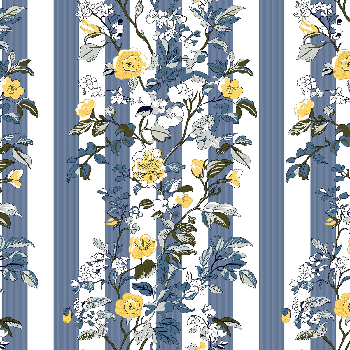 Loreto Navy Gold Floral Stripes Cotton Cushion Covers | Set of 3 | 16 x 16 Inches - main product image