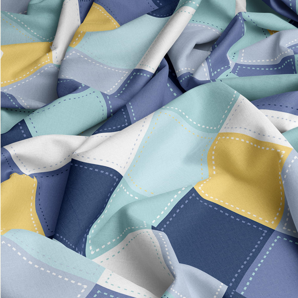 Vivid Blue and Yellow Checkered 100% Cotton Flat King Bedsheet, 144 TC