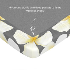 Storm Grey & Celery White Flower 100% Cotton Double Fitted Bedsheet, 144 TC