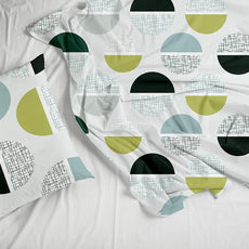 Muted Grey and Lime Circle Design 100% Cotton Flat Double Bedsheet, 144 TC