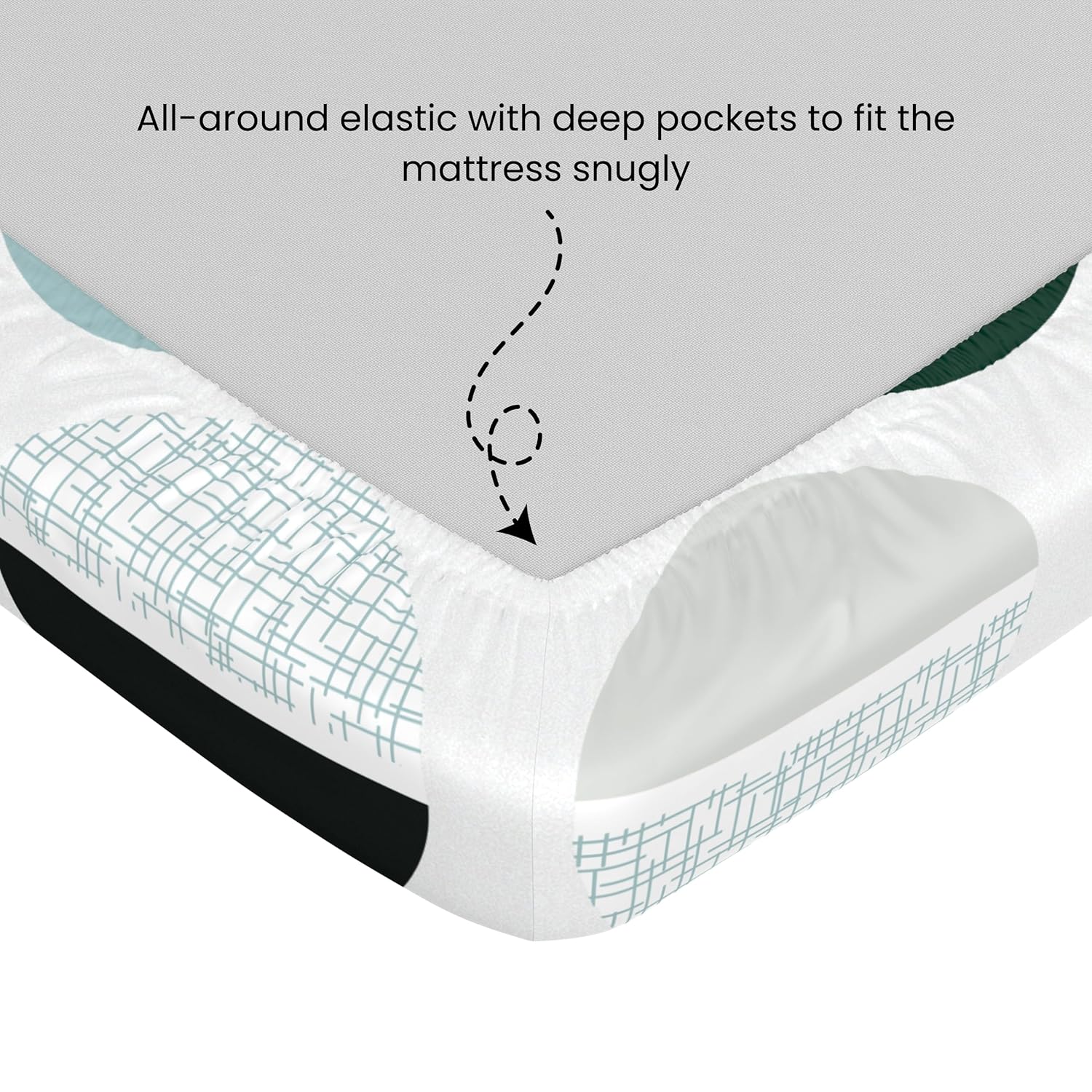 Charcoal Gray & Mustard Yellow Modern Geometric 100% Cotton Double Fitted Bedsheet, 144 TC