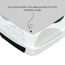 Charcoal Grey & Mustard Yellow Modern Geometric 100% Cotton Single Fitted Bedsheet, 144 TC