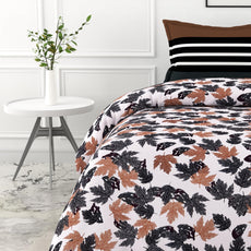 Frosted Charcoal Leaf Pattern 100% Pure Cotton Single Bed Sheet with Pillow Cover | Soft & Breathable | 54 x 84 Inches, 144 TC