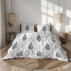 Blue Floral Motif 100% Pure Cotton Double Bedsheet, 186 TC, 90 x 108 Inches, Soft & Breathable with 2 Pillow Covers
