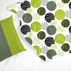 Olive Green and Grey Black Circle Geometric 100% Cotton Flat Double Bedsheet, 144 TC