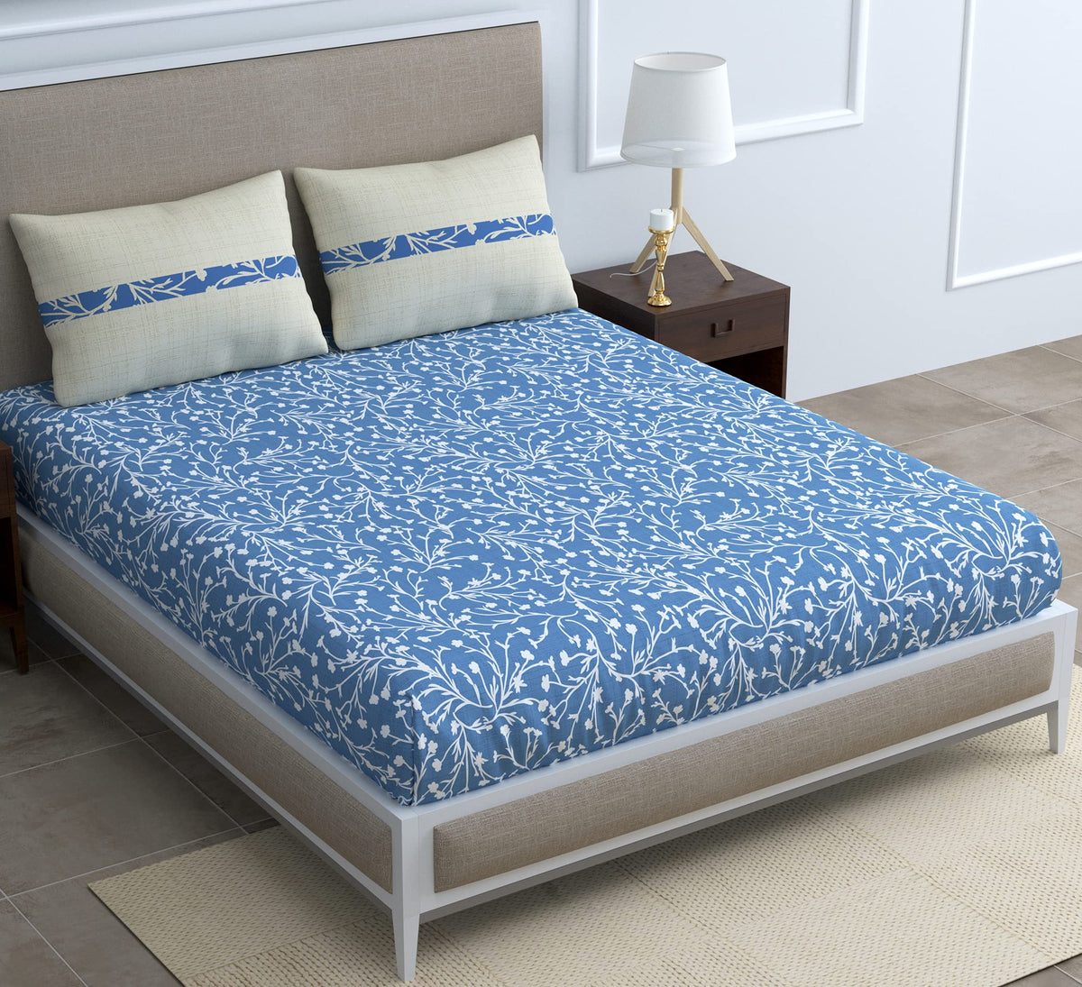 Loreto Botanical Double Bedsheet | 180 TC | 100% Cotton | 90 x 88 Inches - main product image