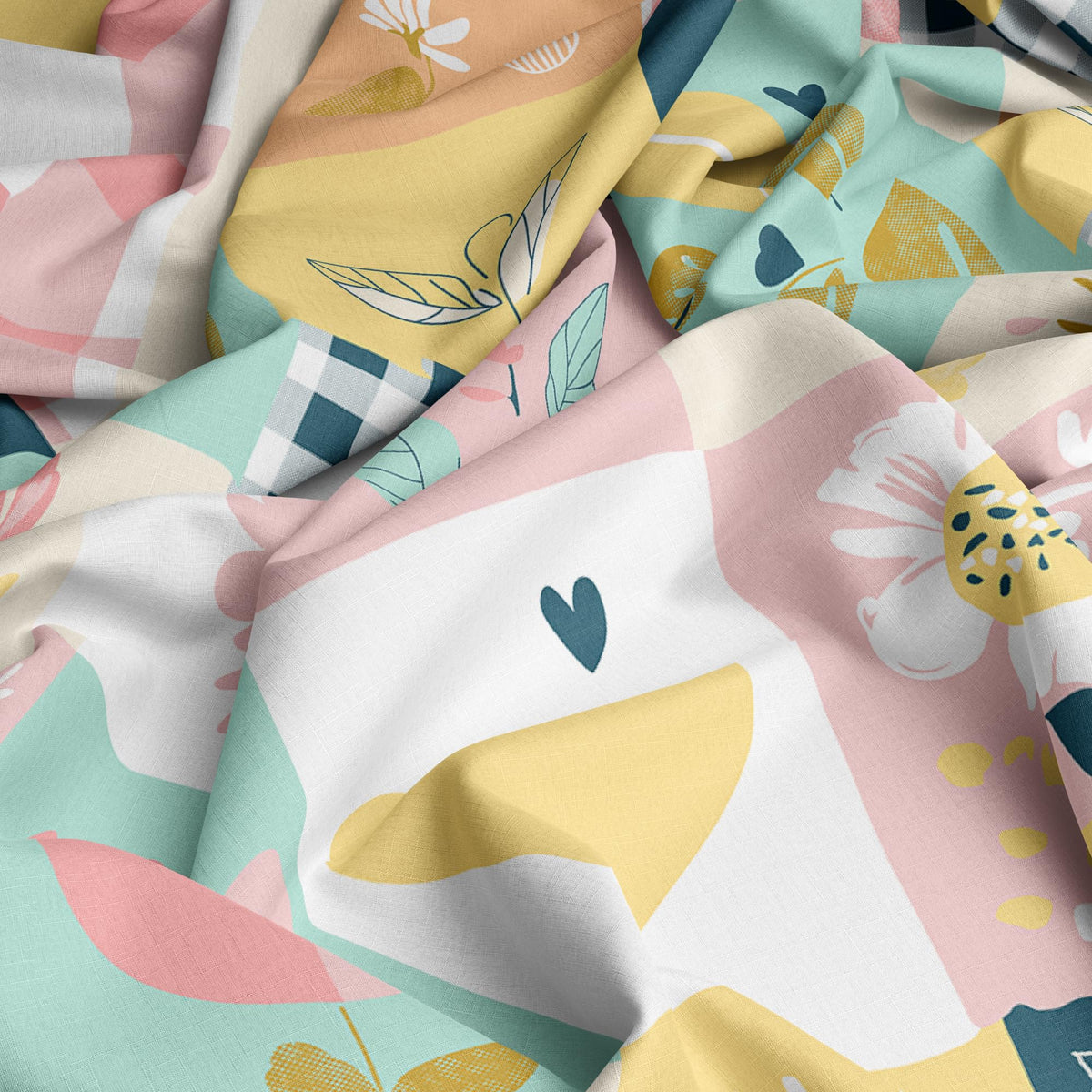 Pastel Garden on White Grid 186 TC Cotton Double Bedsheet, 90 x 90 Inches - Soft Percale Weave with 2 Pillow Covers, Durable & Breathable