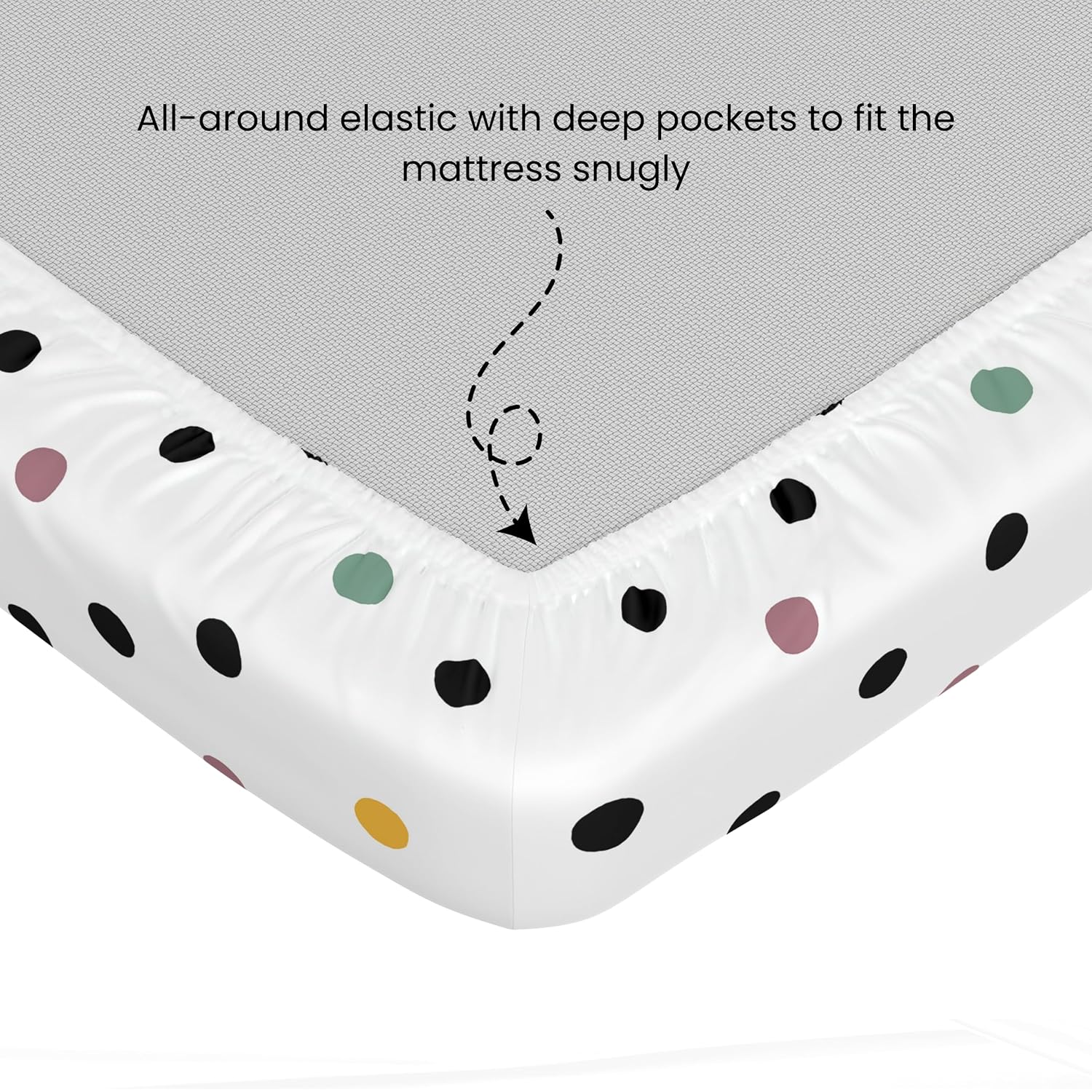 Lemon Drops with Black Dots Polka Dots 100% Cotton King Fitted Bedsheet, 144 TC