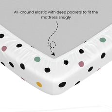 Lemon Drops with Black Dots Polka Dots 100% Cotton King Fitted Bedsheet, 144 TC