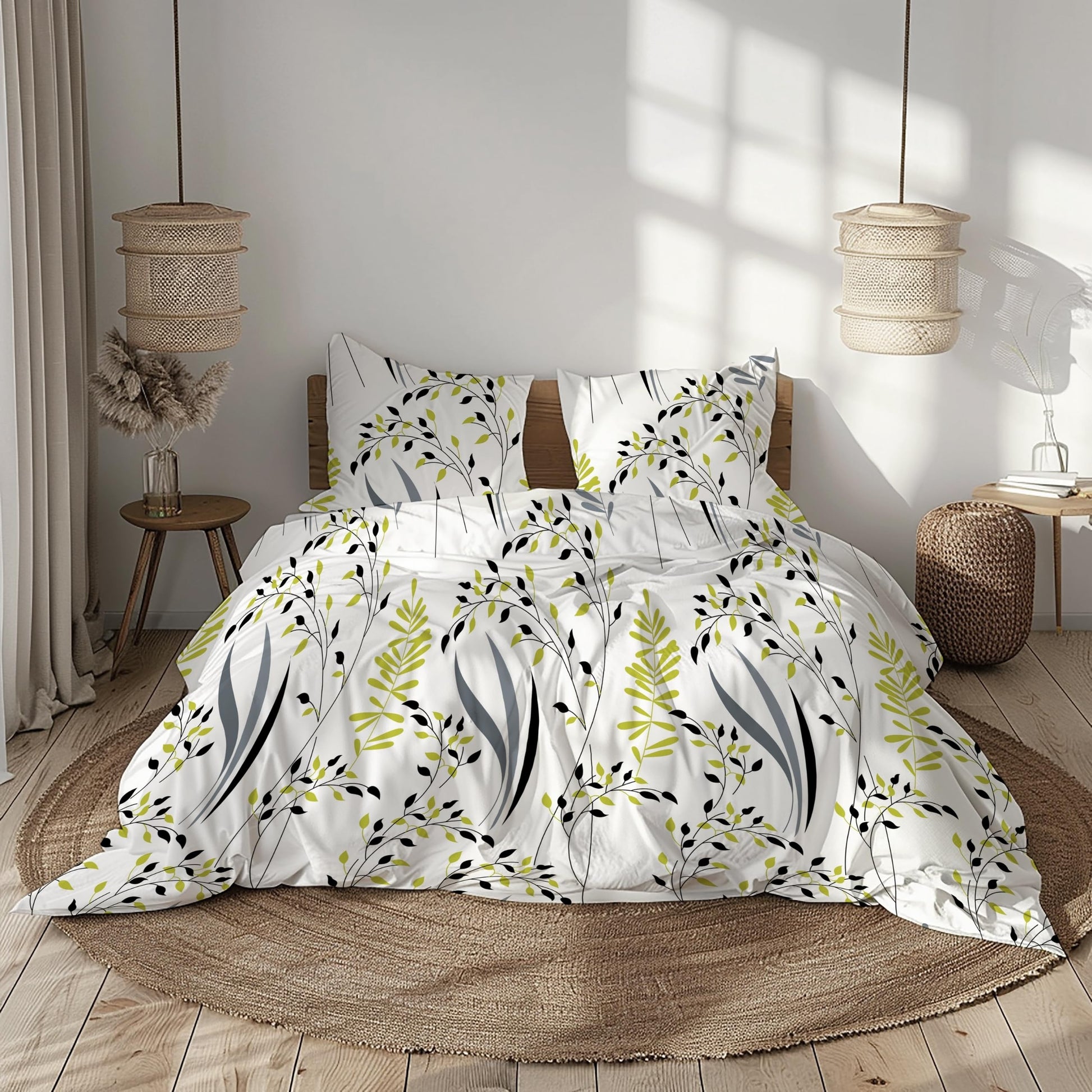 Olive & Charcoal 186 TC Cotton Bedsheet for King Size Bed with 2 Pillow Covers - Soft & Breathable 100% Pure Cotton, 108 x 108 Inches