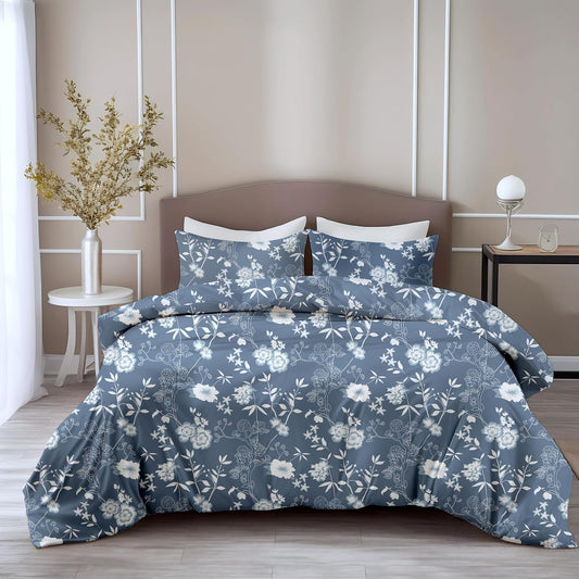 Loreto Cotton King Bedsheet | Indigo Blue Vine Blooms Soft & Breathable