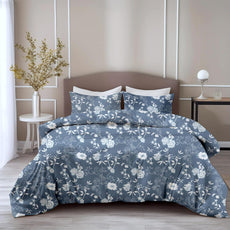 Loreto Cotton Double Bedsheet | Indigo Blue Vine Blooms Soft & Breathable