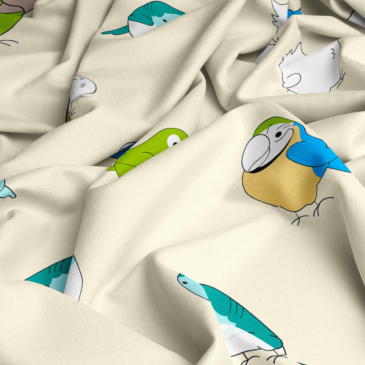 Multicolor Birds 100% Cotton Single Bed Bedsheet with Pillow Cover | 186 TC Percale Weave | Soft, Durable & Breathable Flat Sheet 58 x 88 Inches