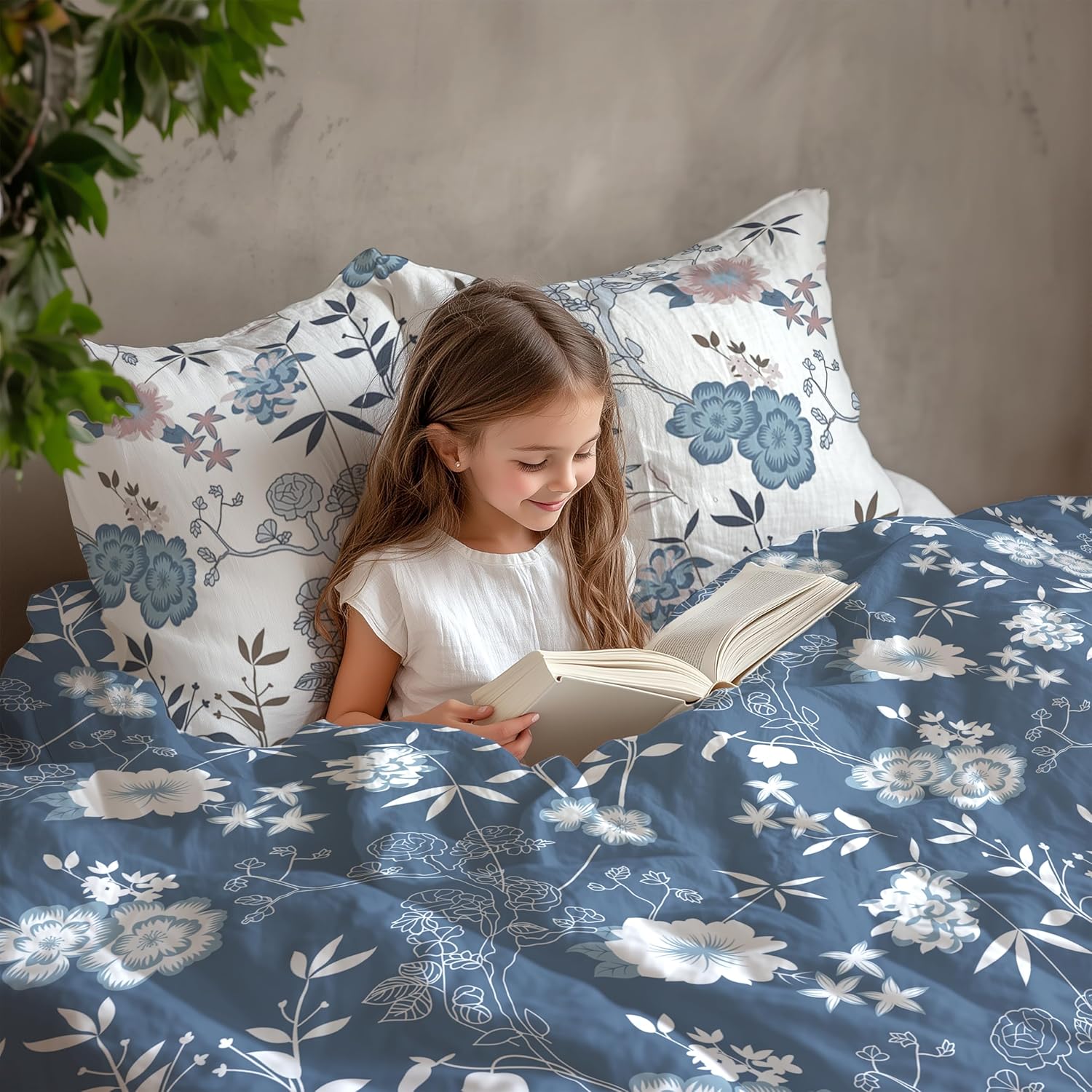 Blush Blue Floral Vines Soft & Breathable 100% Cotton Flat Single Bedsheet, 144 TC