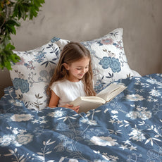 Blush Blue Floral Vines Soft & Breathable 100% Cotton Flat Single Bedsheet, 144 TC