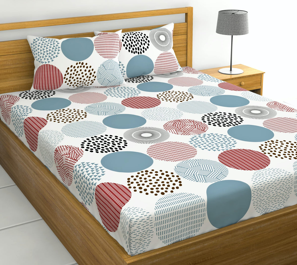 Loreto Cotton Double Bedsheet | Red & Black Geometric Circles