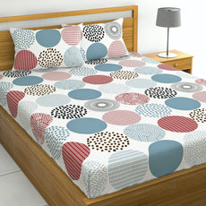 Loreto Cotton King Bedsheet | Red & Black Geometric Circles