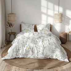 Grey Botanical 100% Pure Cotton Double Bedsheet, 186 TC, 86 x 96 Inches, Soft & Breathable with 2 Pillow Covers