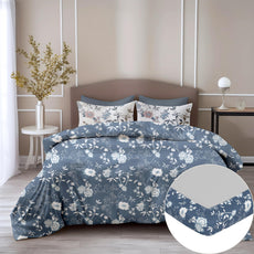 Blue Floral Vines 100% Cotton Double Fitted Bedsheet with Pillow Covers, 144 TC, 78 x 60 Inches