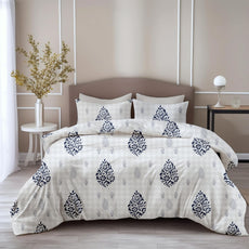 Loreto Cotton Double Bedsheet | Blue Floral Motif 100% Pure Cotton , 186 TC, 90 x 108 Inches, Soft & Breathable with 2 Covers