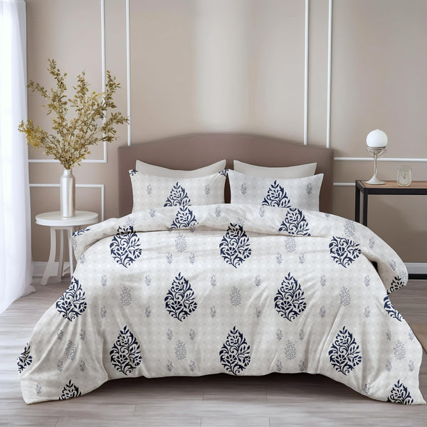 Loreto Cotton Double Bedsheet | Blue Floral Motif 100% Pure Cotton , 186 TC, 90 x 108 Inches, Soft & Breathable with 2 Covers