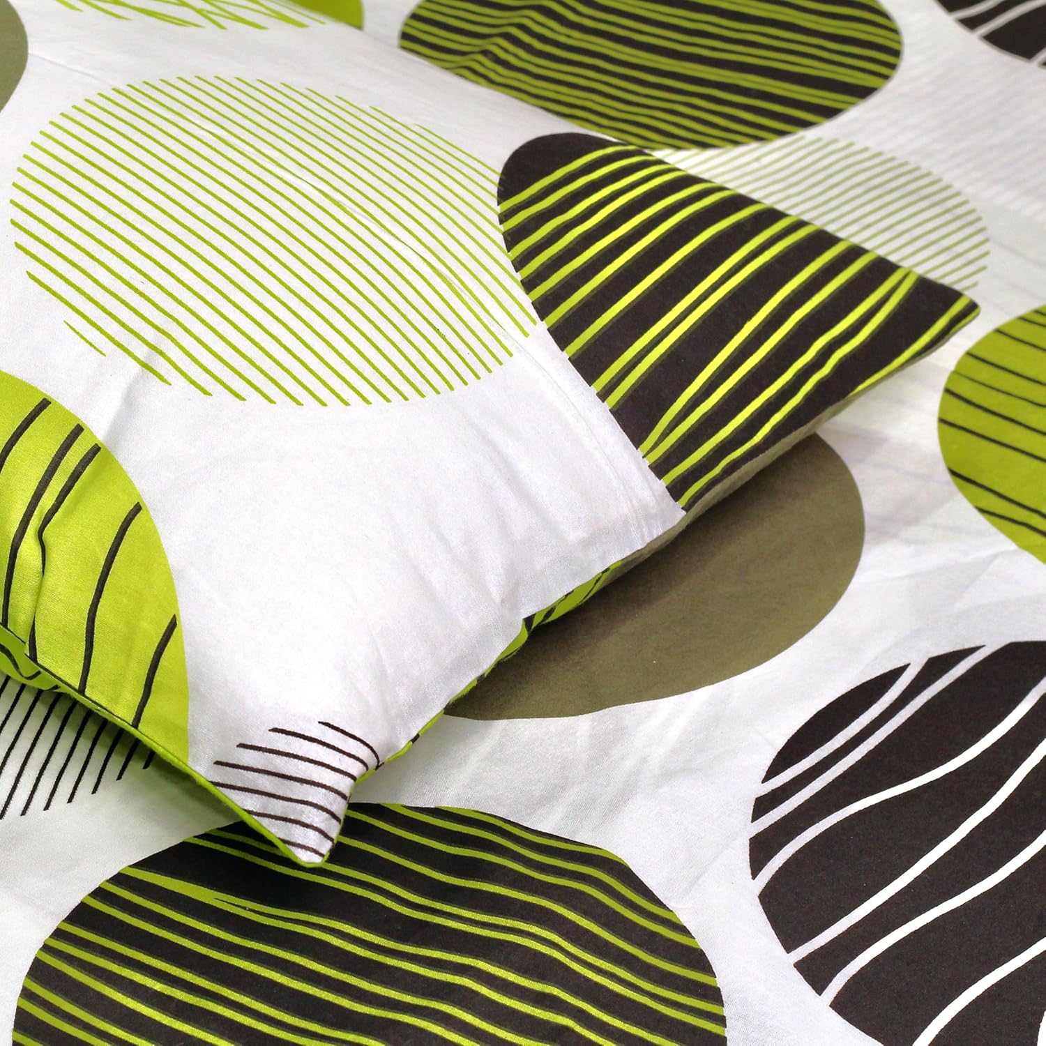 Green and Grey Black Circle 100% Cotton Flat Single Bedsheet, 144 TC