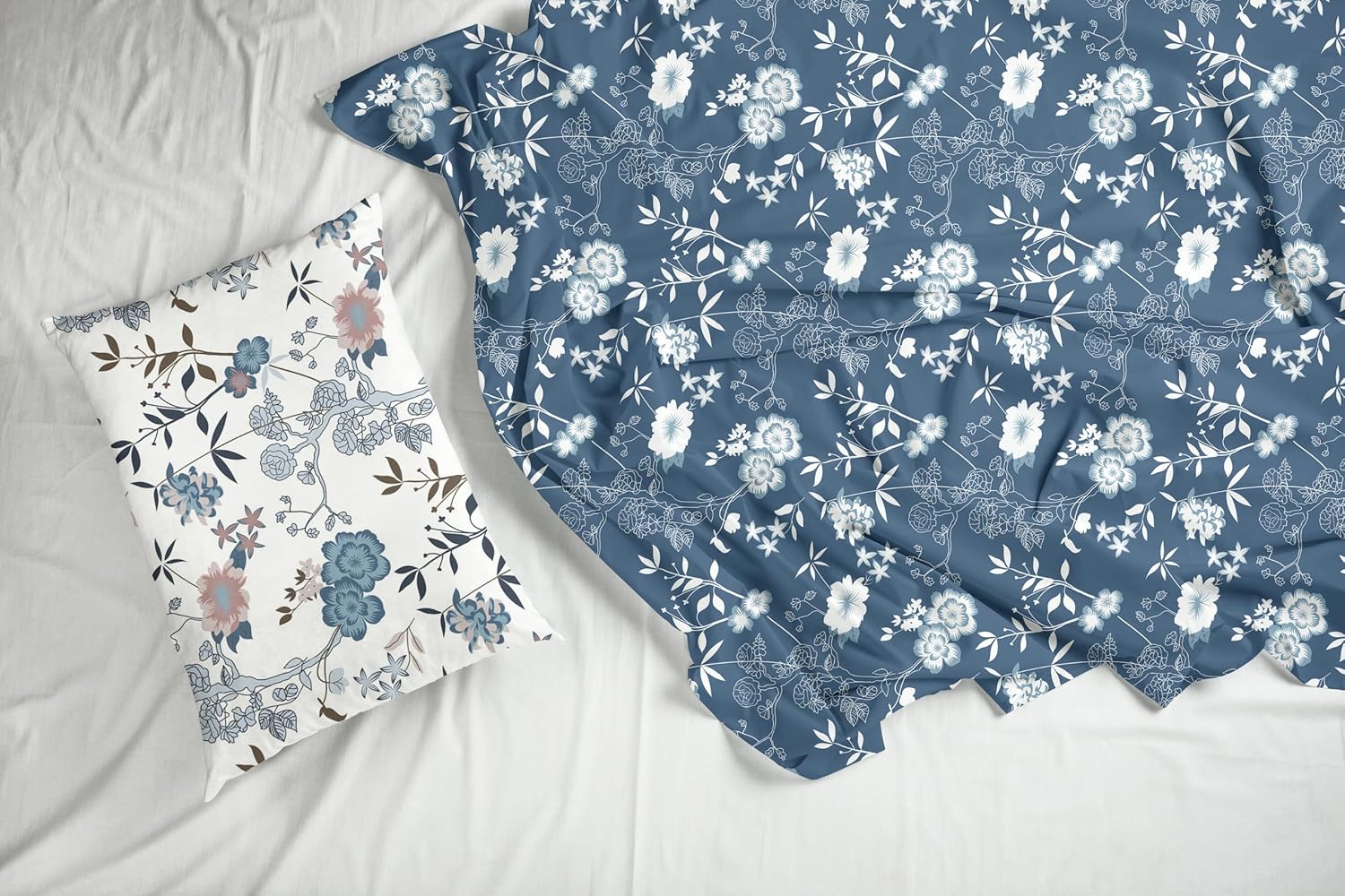 Blush Blue Floral Vines Soft & Breathable 100% Cotton Flat Single Bedsheet, 144 TC
