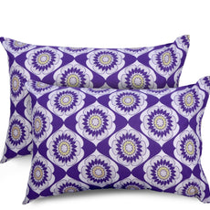 Loreto Cotton Pillow Cover | Majestic Purple Floral 144 TC Cotton Set of 2 - Soft, Breathable & Durable (17 x 27 Inches)