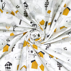 White Kids House Pattern 100% Cotton King Fitted Bedsheet, 144 TC