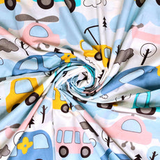 Bubblegum Blue Bus & Banana Yellow Cars 100% Cotton King Fitted Bedsheet, 144 TC