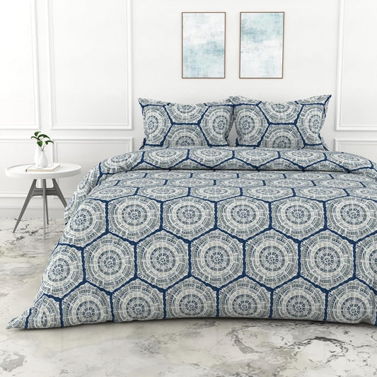 Loreto Cotton King Bedsheet | Grey and Blue