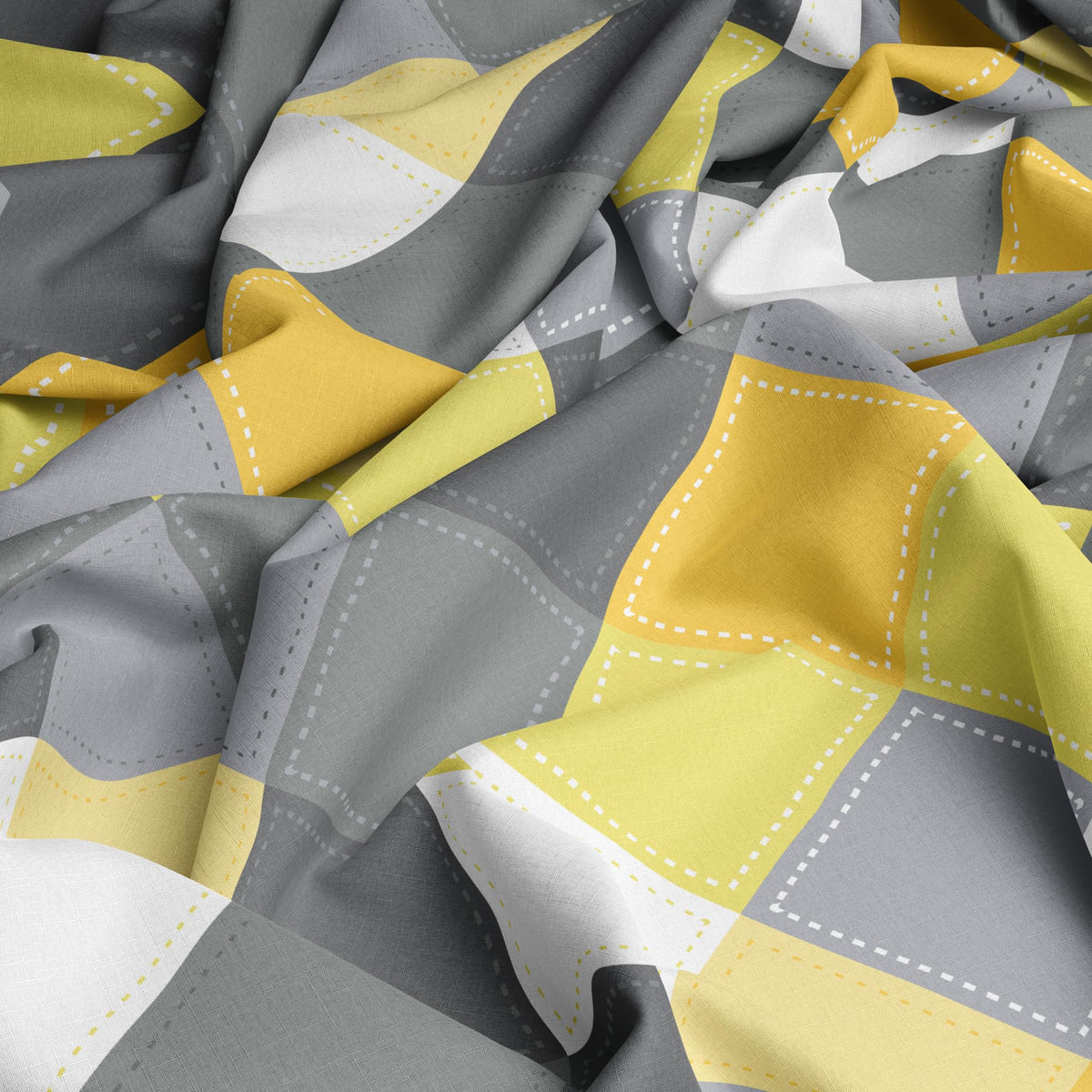 Yellow & Grey Checkered 100% Cotton Flat Single Bedsheet, 144 TC
