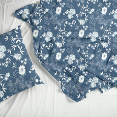 Indigo Blue Vine Blooms Soft & Breathable 100% Cotton Flat King Bedsheet, 144 TC
