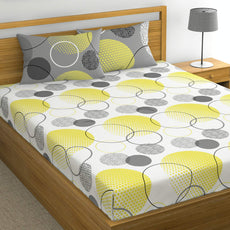 Loreto Cotton King Bedsheet | White & Lemon Yellow