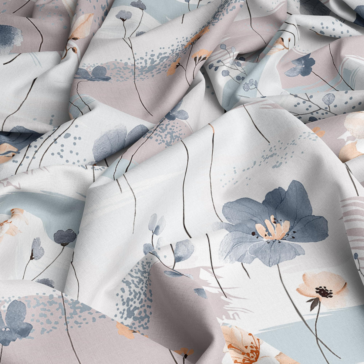 Blue & Peach Double Bedsheet - 210 TC 100% Cotton with 2 Pillow Covers (90 x 90 Inches)