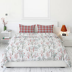 Red and Teal with Plaid Accent 100% Cotton Flat Double Bedsheet, 186 TC