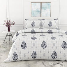 Blue Floral Motif 100% Pure Cotton Double Bedsheet, 186 TC, 90 x 108 Inches, Soft & Breathable with 2 Pillow Covers