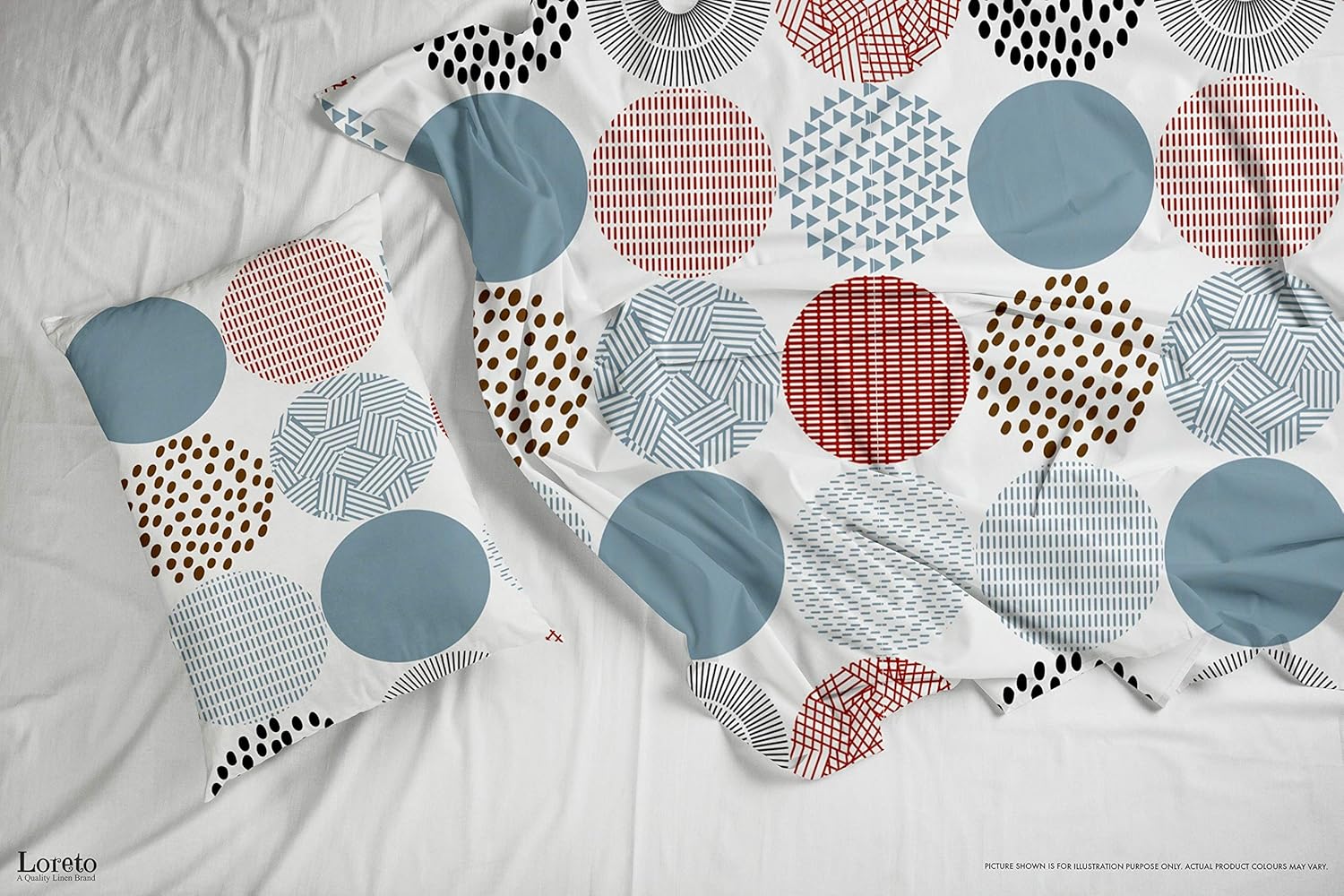 Red and Black Geometric Circle 100% Cotton Flat Single Bedsheet, 144 TC