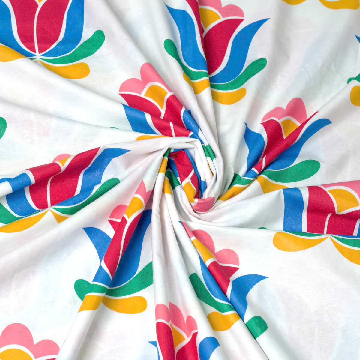 Blue & Pinkish Red Lotus Floral Print 100% Cotton Flat Double Bedsheet, 144 TC