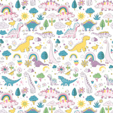 Rainbow Dino Fun 144 TC 100% Cotton Elastic Fitted Single Bedsheet with 1 Pillow Cover - 78 x 36 Inches