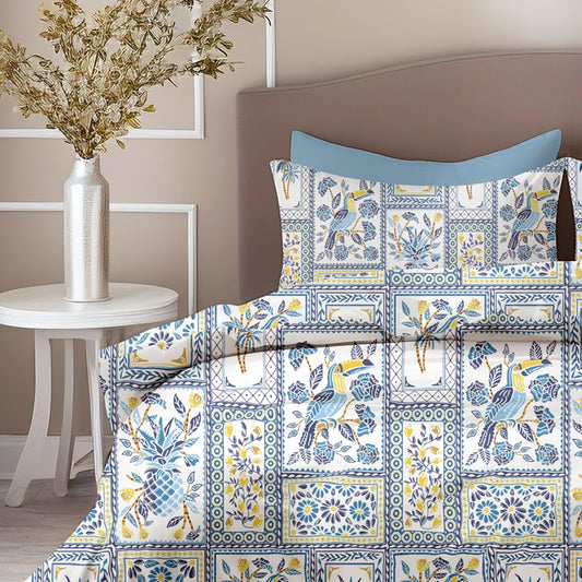 Royal Parrot Flora Print 100% Cotton King Size Bedsheet with 2 Pillow Covers, 144 TC, 104 x 104 Inches