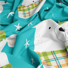 Aqua Teal Cozy Polar Bear 186 TC Cotton Double Bedsheet, 90 x 90 Inches -  Soft Percale Weave with 2 Pillow Covers, Durable & Breathable