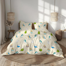 Multicolor Birds on Soft Beige 186 TC Cotton Double Bedsheet, 90 x 90 Inches - Soft Percale Weave with 2 Pillow Covers, Durable & Breathable