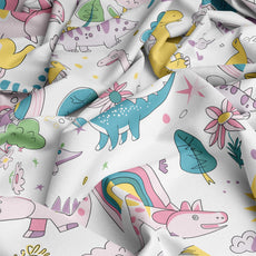 Rainbow Dino Fun Soft & Breathable 100% Cotton Flat King Bedsheet, 144 TC