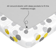 Grey and Yellow Polka Dots 100% Cotton Double Fitted Bedsheet, 144 TC