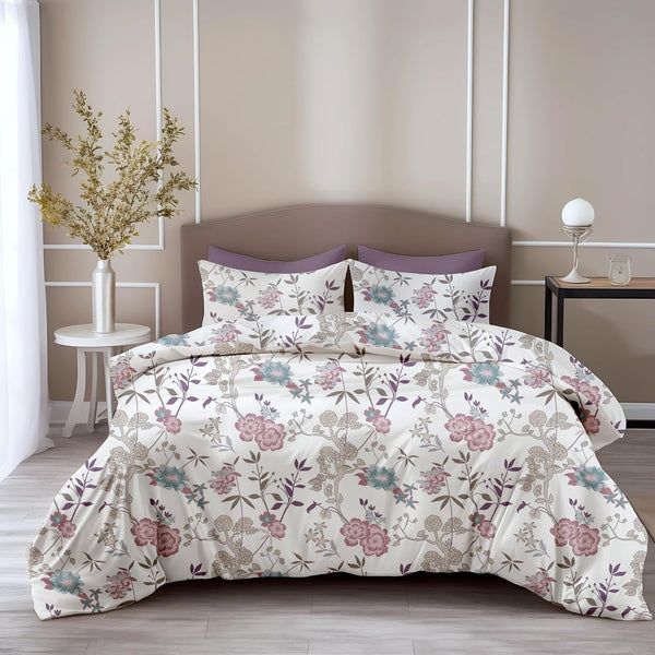 Loreto Cotton Double Bedsheet | Blush Pink & Teal Floral Vines Soft & Breathable