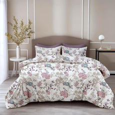 Loreto Cotton Double Bedsheet | Blush Pink & Teal Floral Vines Soft & Breathable