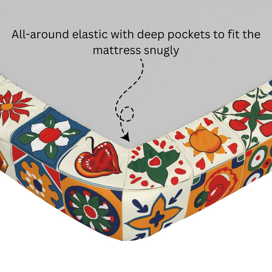 Vibrant Red & Cobalt Blue 100% Cotton Double Fitted Bedsheet, 144 TC, 78 x 60 Inches